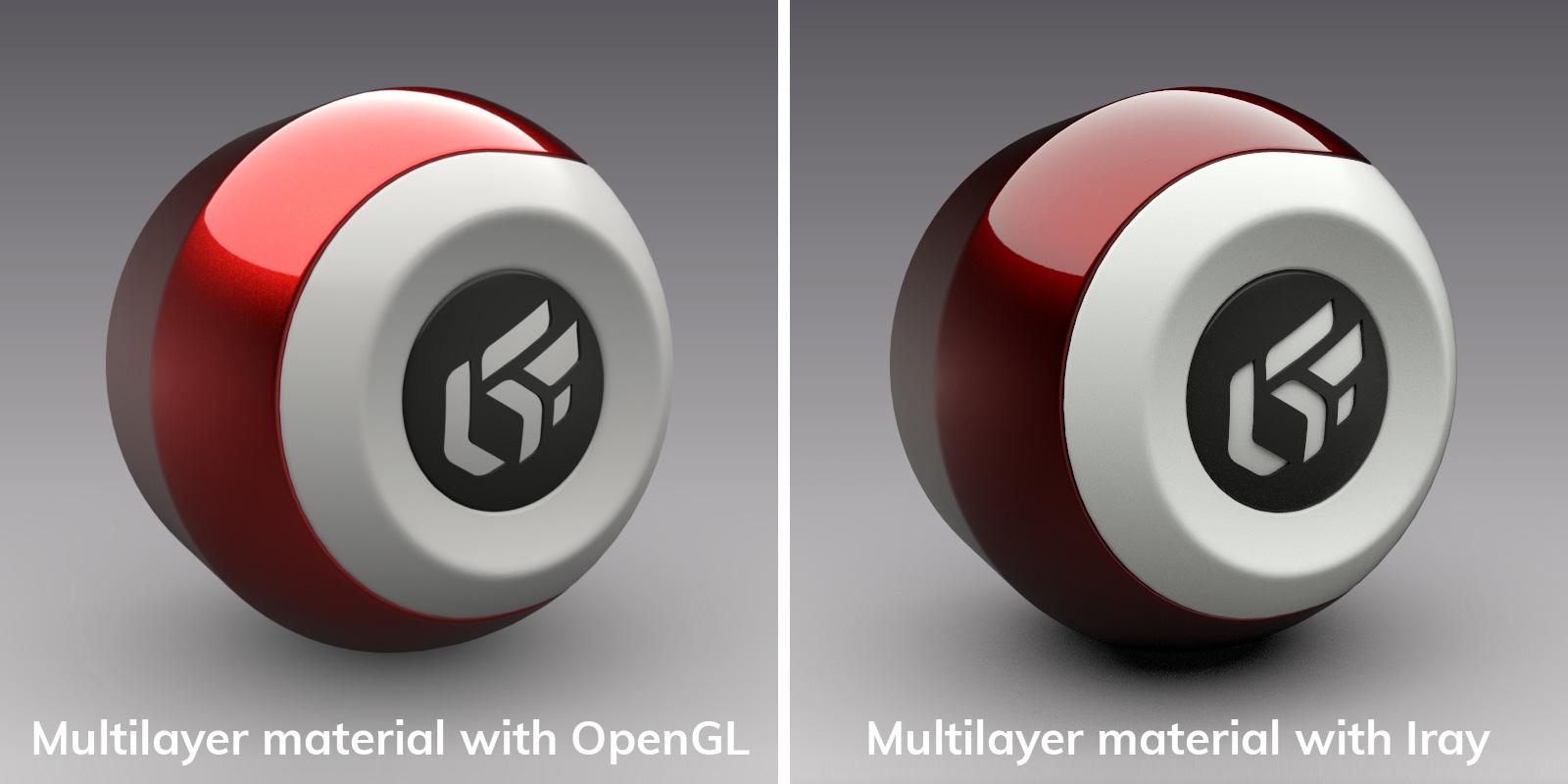 Multilayer material rendering comparison
