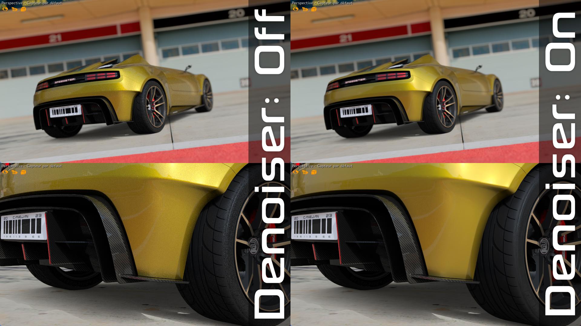 Here is a Path tracing rendering with Global Illumination and the Denoiser activated.